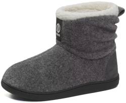 GURGER Hausstiefel Damen Plüsch Gefüttert Hüttenschuhe Warm Hoch Hausschuhe Filz Winter Pantoffeln Feste Sohle Slipper Boot Grau Größe 36 37 von GURGER