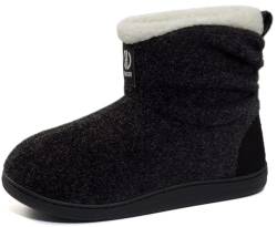 GURGER Hausstiefel Damen Plüsch Gefüttert Hüttenschuhe Warm Hoch Hausschuhe Filz Winter Pantoffeln Feste Sohle Slipper Boot Schwarz Größe 38 39 von GURGER