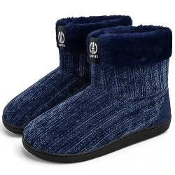 GURGER Hausstiefel Damen Plüsch Hüttenschuhe Gefüttert Warm Winter Hüttenstiefel Hausschuhe Hohe Frauen, Blau Größe 36 37 von GURGER