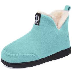 GURGER Hausstiefel Herren Plüsch Gefüttert Damen Hüttenschuhe Filz Warm Winter Hausschuhe Hohe Hüttenstiefel Filzpantoffeln Slipper Boot, Größe 36 37 Blau von GURGER