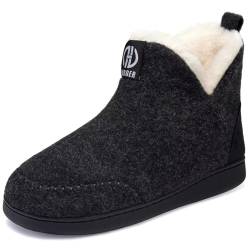 GURGER Hausstiefel Herren Plüsch Gefüttert Damen Hüttenschuhe Filz Warm Winter Hausschuhe Hohe Hüttenstiefel Filzpantoffeln Slipper Boot, Größe 36 37 Schwarz von GURGER