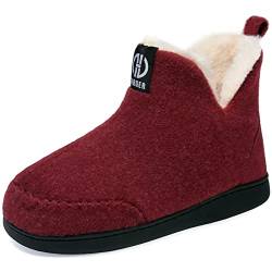 GURGER Hausstiefel Herren Plüsch Gefüttert Damen Hüttenschuhe Filz Warm Winter Hausschuhe Hohe Hüttenstiefel Filzpantoffeln Slipper Boot, Größe 40 41 Rot von GURGER