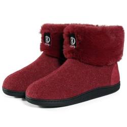 GURGER Hausstiefel Herren Plüsch Gefüttert Damen Hüttenschuhe Winter Warm Filz Hausschuhe Hohe Feste Sohle Filzpantoffeln Hüttenstiefel Pantoffeln, Rot Größe 36 37 von GURGER