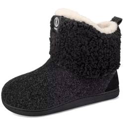 GURGER Hausstiefel Herren Plüsch Gefüttert Hausschuhe Damen Hohe Filz Hüttenschuhe Warm Winter Hüttenstiefel Filzpantoffeln Pantoffeln, Schwarz Gr 36 37 von GURGER