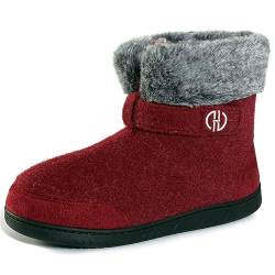 GURGER Hausstiefel Herren Plüsch Gefüttert Hüttenschuhe Damen Winter Warm Filz Hausschuhe Hohe Filzpantoffeln Hüttenstiefel Unisex Rot Größe 36 37 von GURGER