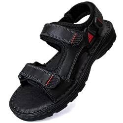 GURGER Herren Trekkingsandalen Leder Sandalen Outdoor Trekking Wasserfest Outdoorsandalen Männer Sommer Open Toe Klettverschluss Sportsandalen Wandersandalen Schwarz Gr 42 von GURGER