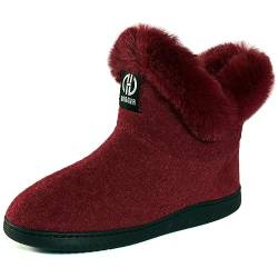 GURGER Hüttenschuhe Damen Plüsch Gefüttert Hausstiefel Winter Warm Hohe Hausschuhe Filz Hüttenstiefel Filzpantoffeln Pantoffeln für Frauen Rot Größe 42 43 von GURGER