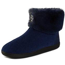 GURGER Hüttenschuhe Herren Plüsch Gefüttert Damen Hausstiefel Winter Warm Filz Hausschuhe Hohe Feste Sohle Filzpantoffeln Hüttenstiefel Pantoffeln, Blau Größe 42 43 von GURGER