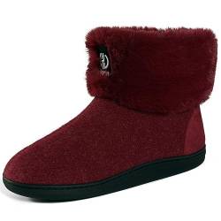 GURGER Hüttenschuhe Herren Plüsch Gefüttert Damen Hausstiefel Winter Warm Filz Hausschuhe Hohe Feste Sohle Filzpantoffeln Hüttenstiefel Pantoffeln, Rot Größe 38 39 von GURGER