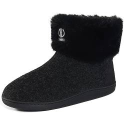 GURGER Hüttenschuhe Herren Plüsch Gefüttert Damen Hausstiefel Winter Warm Filz Hausschuhe Hohe Feste Sohle Filzpantoffeln Hüttenstiefel Pantoffeln, Schwarz Größe 38 39 von GURGER