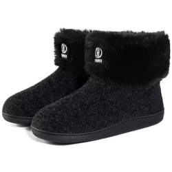 GURGER Hüttenschuhe Herren Plüsch Gefüttert Damen Hausstiefel Winter Warm Filz Hausschuhe Hohe Feste Sohle Filzpantoffeln Hüttenstiefel Pantoffeln, Schwarz Größe 46 47 von GURGER