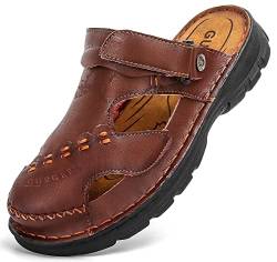 GURGER Sandalen Herren Leder Clogs Sommer Outdoor Slipper Geschlossen Pantoletten Größe 44 Dunkel Braun von GURGER