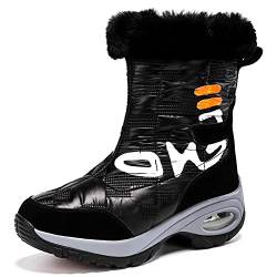 GURGER Schneestiefel Damen Wasserdicht Leder Winterstiefel Warm Gefüttert Frauen Stiefel Kurzschaft Rutschfeste Winterschuhe Schwarz Größe 35 von GURGER