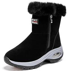 GURGER Schneestiefel Damen Wasserdicht Leder Winterstiefel Warm Gefüttert Frauen Stiefel Kurzschaft Rutschfeste Winterschuhe Schwarz Größe 39 von GURGER