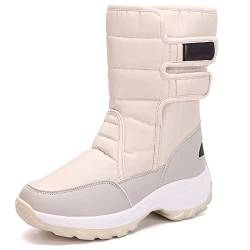 GURGER Schneestiefel Damen Winter Gefüttert Winterstiefel Warme Schneeschuhe Wasserdicht Trekking Winterschuhe Winterboots Beige Größe 41 von GURGER