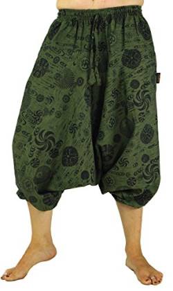 GURU SHOP Aladinhose Pluderhose Shorts 7/8 Länge, Grün, Baumwolle, Size:S/M (38) von GURU SHOP