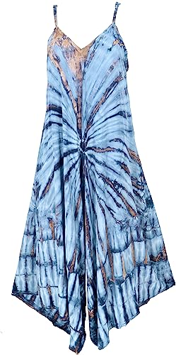 GURU SHOP Batik Jumpsuit, Sommer Overall, Hosenkleid, Damen, Blau, Synthetisch, Size:40 von GURU SHOP