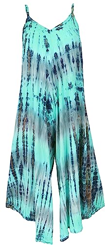 GURU SHOP Batik Jumpsuit, Sommer Overall, Hosenkleid, Damen, Türkis, Synthetisch, Size:40 von GURU SHOP