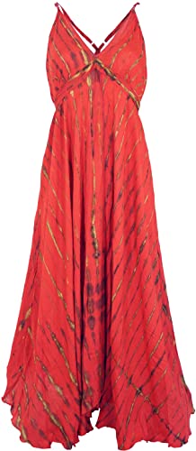 GURU SHOP Batik Maxikleid, Strandkleid, Sommerkleid, Langes Kleid, Damen, Rot, Synthetisch, Size:40 von GURU SHOP