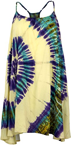 GURU SHOP Batik Minikleid, Tunika Hippie Chic, Strandkleid, Sommerkleid, Damen, Naturweiß, Synthetisch, Size:42 von GURU SHOP