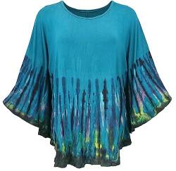 GURU SHOP Batik Poncho, Tunika, Kaftan, Maxibluse, Damen, Petrol/blau, Synthetisch, Size:One Size von GURU SHOP