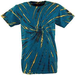 GURU SHOP Batik T-Shirt, Herren Kurzarm Shirt, Petrol, Baumwolle, Size:M von GURU SHOP