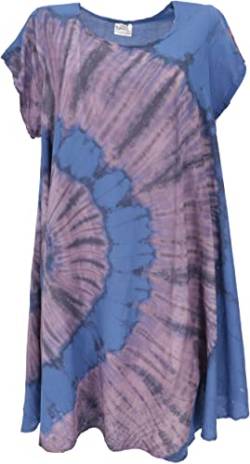 GURU SHOP Batik Tunika, Midikleid, Strandkleid, Kurzarm Sommerkleid für Starke Frauen, Damen, Blau, Synthetisch, Size:42 von GURU SHOP