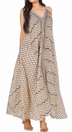 GURU SHOP Baumwoll Maxikleid, Magic Dress, Wandelbares Sommerkleid, Damen, Beige/schwarz, Baumwolle, Size:40 von GURU SHOP