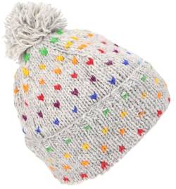 GURU SHOP Beanie Mütze, Bommelmütze aus Nepal, Bunte Wollmütze, Schurwolle, Herren/Damen, Grau/Regenbogen, Size:One Size von GURU SHOP