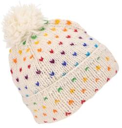 GURU SHOP Beanie Mütze, Bommelmütze aus Nepal, Bunte Wollmütze, Schurwolle, Herren/Damen, Weiß/Regenbogen, Size:One Size von GURU SHOP