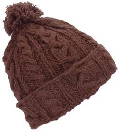 GURU SHOP Beanie Mütze, Bommelmütze aus Nepal, Wollmütze, Schurwolle, Herren/Damen, Nougatbraun, Size:One Size von GURU SHOP