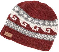 GURU SHOP Beanie Mütze, Strickmütze mit Mäandermuster aus Nepal, Wintermütze, Herren/Damen, Rot, Wolle, Size:One Size von GURU SHOP