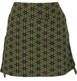 GURU SHOP Bedruckter Minirock, Yogarock zum Raffen mit Flower of Life Print, Olivgrün, Baumwolle, Size:L (40) von GURU SHOP