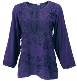 GURU SHOP Bestickte Indische Hippie Langarm Tunika, chic Bluse, Damen, Violett, Synthetisch, Size:40 von GURU SHOP