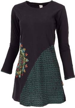 GURU SHOP Besticktes Chic Minikleid, Tunika mit Farbenfrohem Mandala, Schwarz/grün, Baumwolle, Size:M (38) von GURU SHOP
