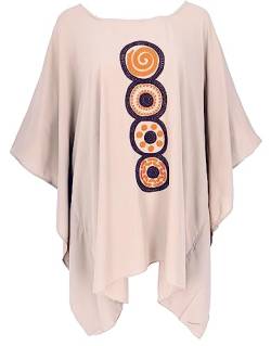 GURU SHOP Besticktes Hippie Ponchokleid, Minikleid Tunika, Kaftan, Strandkleid, Maxi Größe, Damen, Beige, Synthetisch, Size:One Size von GURU SHOP