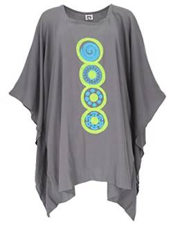 GURU SHOP Besticktes Hippie Ponchokleid, Minikleid Tunika, Kaftan, Strandkleid, Maxi Größe, Damen, Grau, Synthetisch, Size:One Size von GURU SHOP