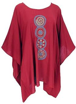 GURU SHOP Besticktes Hippie Ponchokleid, Minikleid Tunika, Kaftan, Strandkleid, Maxi Größe, Damen, Rot, Synthetisch, Size:One Size von GURU SHOP