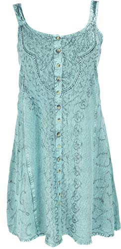 GURU SHOP Besticktes Indisches Kleid, Hippie Chic Minikleid, Damen, Aqua/Design 25, Synthetisch, Size:40 von GURU SHOP
