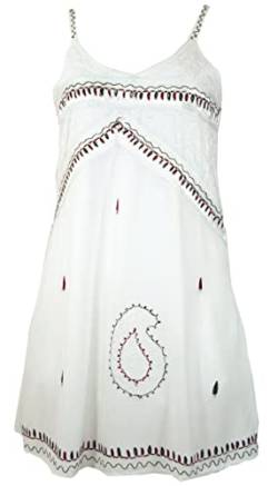 GURU SHOP Besticktes Indisches Kleid, Minikleid, Damen, Weiß Design 1, Synthetisch, Size:40 von GURU SHOP