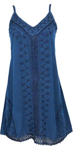 GURU SHOP Besticktes Indisches Kleid, Sommerkleid, Minikleid Hippie Chic, Damen, Dunkelblau, Synthetisch, Size:40 von GURU SHOP