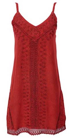 GURU SHOP Besticktes Indisches Kleid, Sommerkleid, Minikleid Hippie Chic, Damen, Rot, Synthetisch, Size:40 von GURU SHOP
