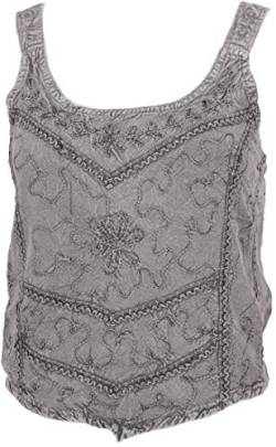 GURU SHOP Besticktes Top Chic, Hippie Stonewashed Top, Damen, Grau, Synthetisch, Size:36 von GURU SHOP