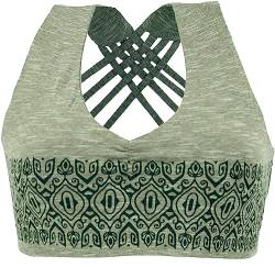 GURU SHOP Bikini Top, Bra Top, Bedrucktes Yoga Top aus Bio-Baumwolle, Helles Olivgrün, Size:M (38) von GURU SHOP