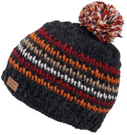 GURU SHOP Bommelmützel aus Nepal, Mütze aus Schurwolle, Wintermütze, Herren/Damen, Grau/orange, Size:One Size von GURU SHOP