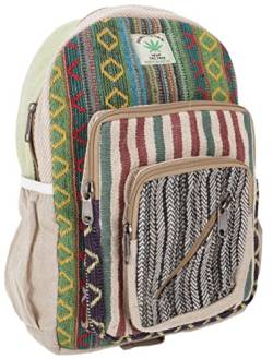 GURU SHOP Bunter Ethno Hanf Rucksack - Beige/grün, Herren/Damen, Size:One Size, 35x24x15 cm, Ausgefallene Stofftasche von GURU SHOP