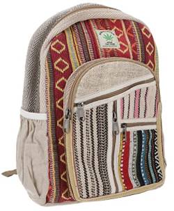 GURU SHOP Bunter Ethno Hanf Rucksack - Beige/rot, Herren/Damen, Size:One Size, 35x24x15 cm, Ausgefallene Stofftasche von GURU SHOP