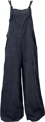 GURU SHOP Cord Latzhose, Weiter Jumpsuit, Plus Size Latzhose, Schwarz, Baumwolle, Size:L/XL (40) von GURU SHOP