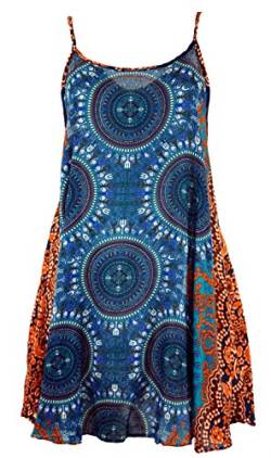 GURU SHOP Dashiki Minikleid, Trägerkleid, Strandkleid, Damen, Petrol/orange, Synthetisch, Size:38 von GURU SHOP