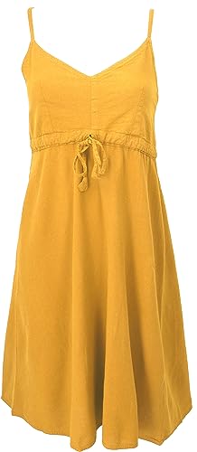 GURU SHOP Einfarbiges Casual Trägerkleid, Baumwoll Minikleid, Gelb, Baumwolle, Size:L (40) von GURU SHOP